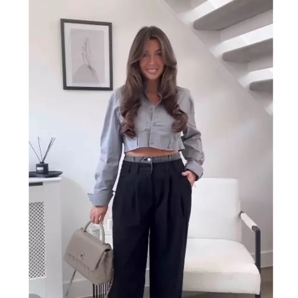 Zara collared crop shirt belted stripe long sleeve flattering dart back NWT rare - Picture 14 of 14